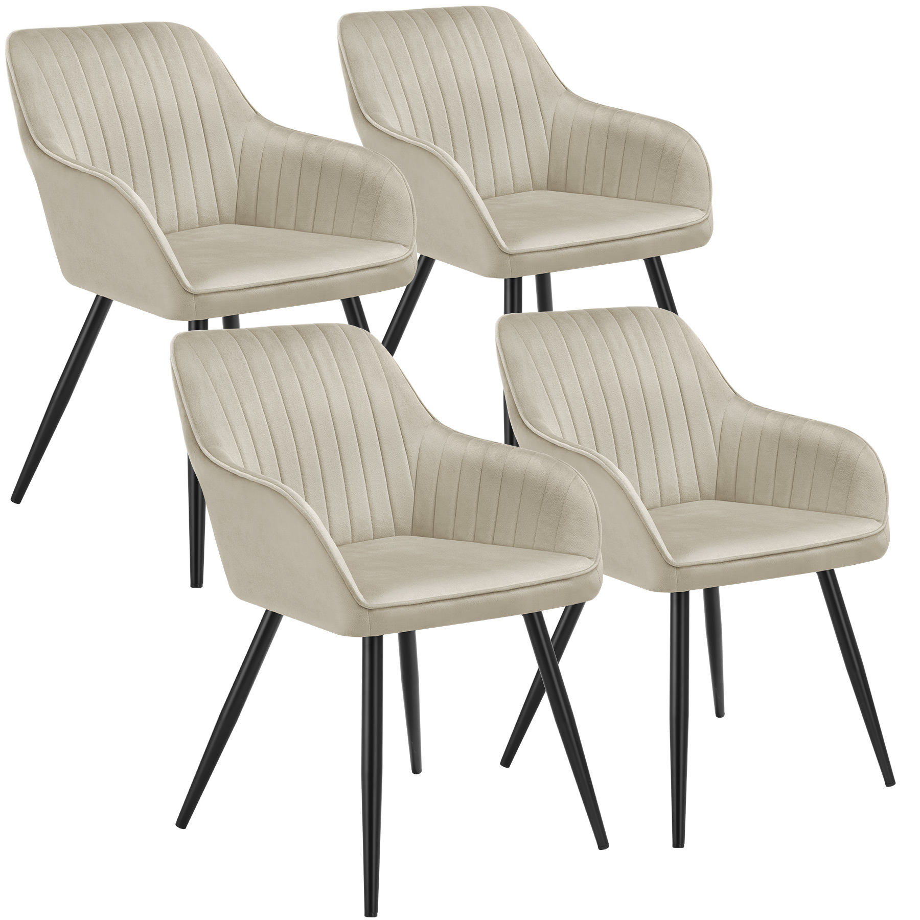 4 sillas de comedor, efecto terciopelo, 58 x 62 x 82 cm crema/negro