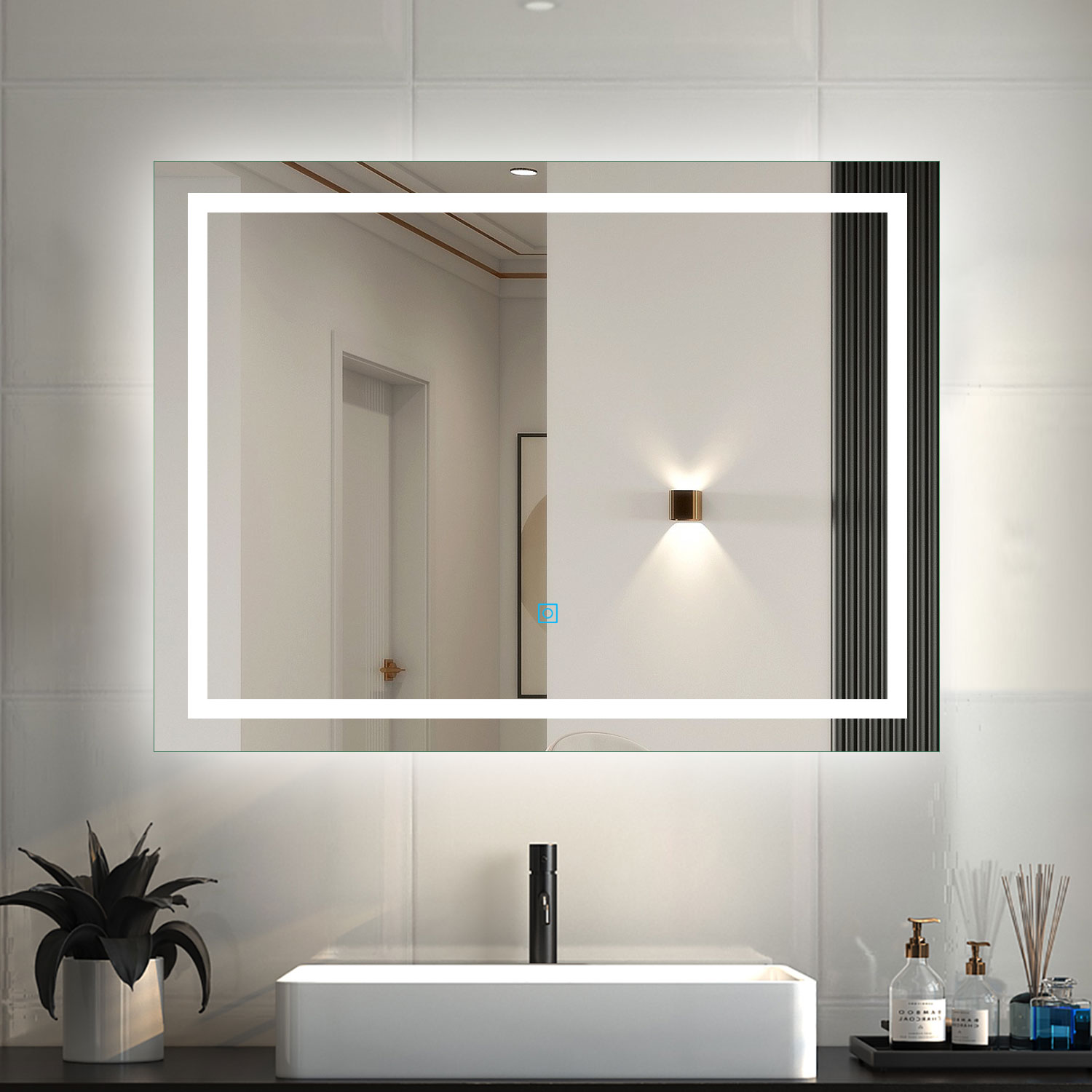 Espejo de baño aica LED 80×60cm,función memoria, tres temperaturas de color