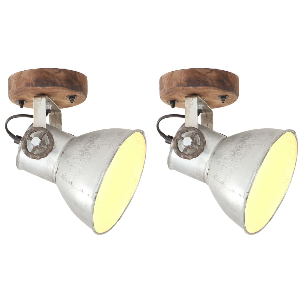 vidaXL lámparas de pared/techo industrial 2 uds plateada 20x25 cm E27