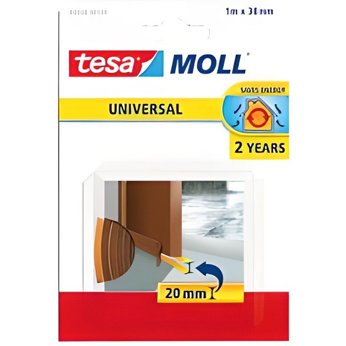 Junta inferior de puerta adhesiva - tesa - espuma de PVC - 1 m x 38 mm - ma