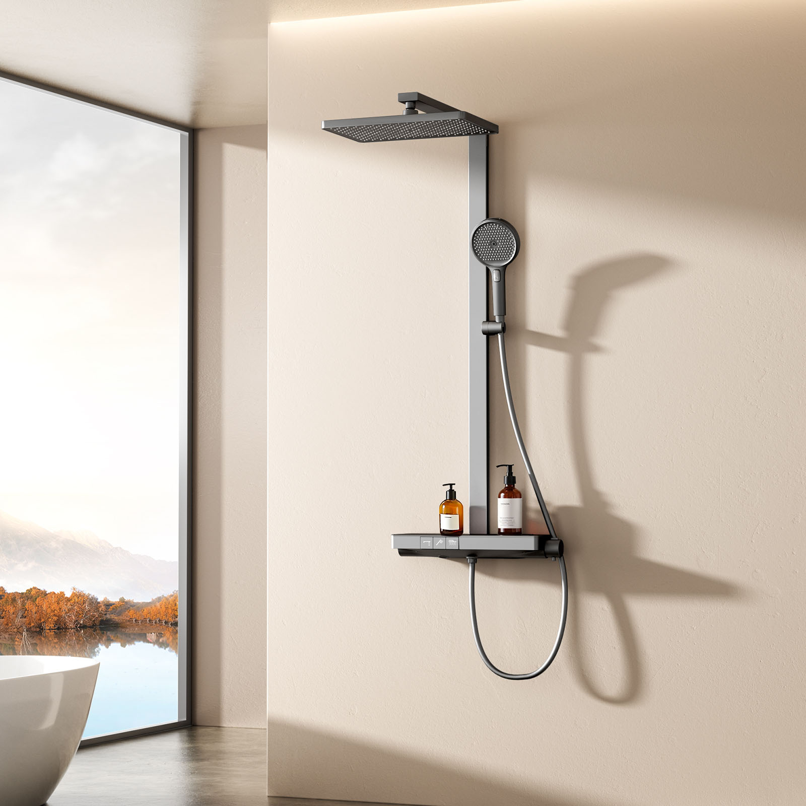 Emke columna de ducha termostática con placa 40 cm, antracita mate