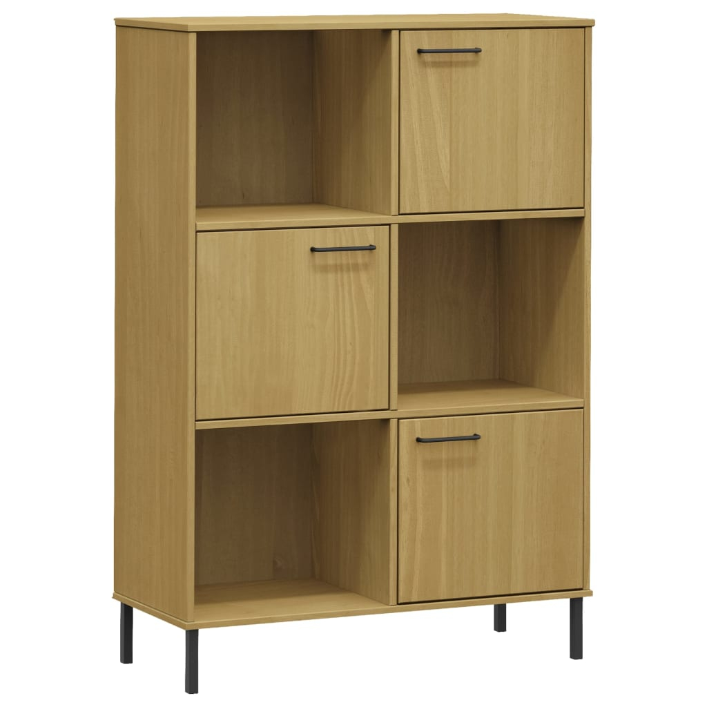 vidaXL librería patas de metal oslo madera maciza marrón 90x35x128,5cm