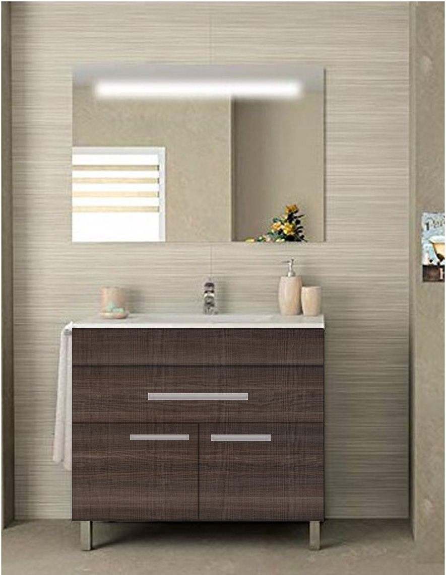 Mueble de baño bahia con lavabo dos senos y espejo 120x45cm fresno tea