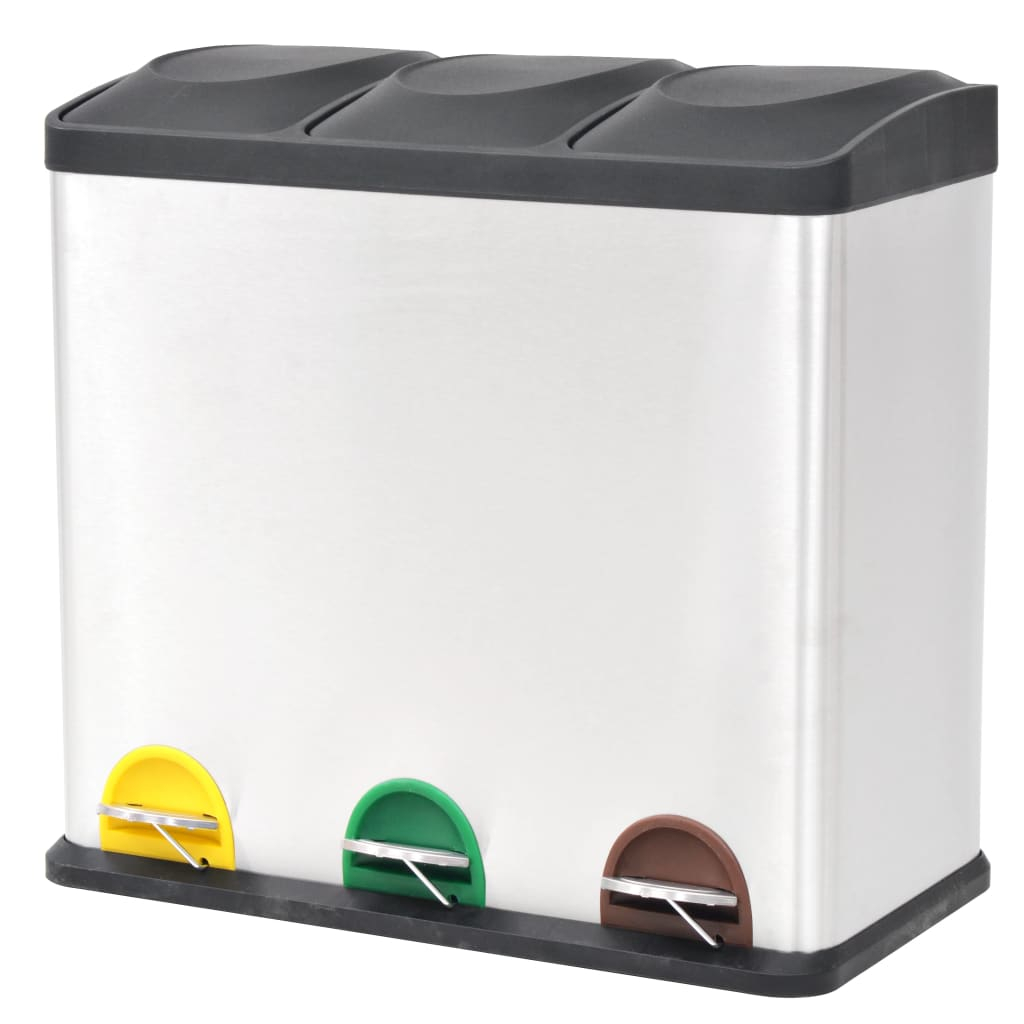 vidaXL cubo de reciclaje y basura con pedal acero inoxidable 54 l
