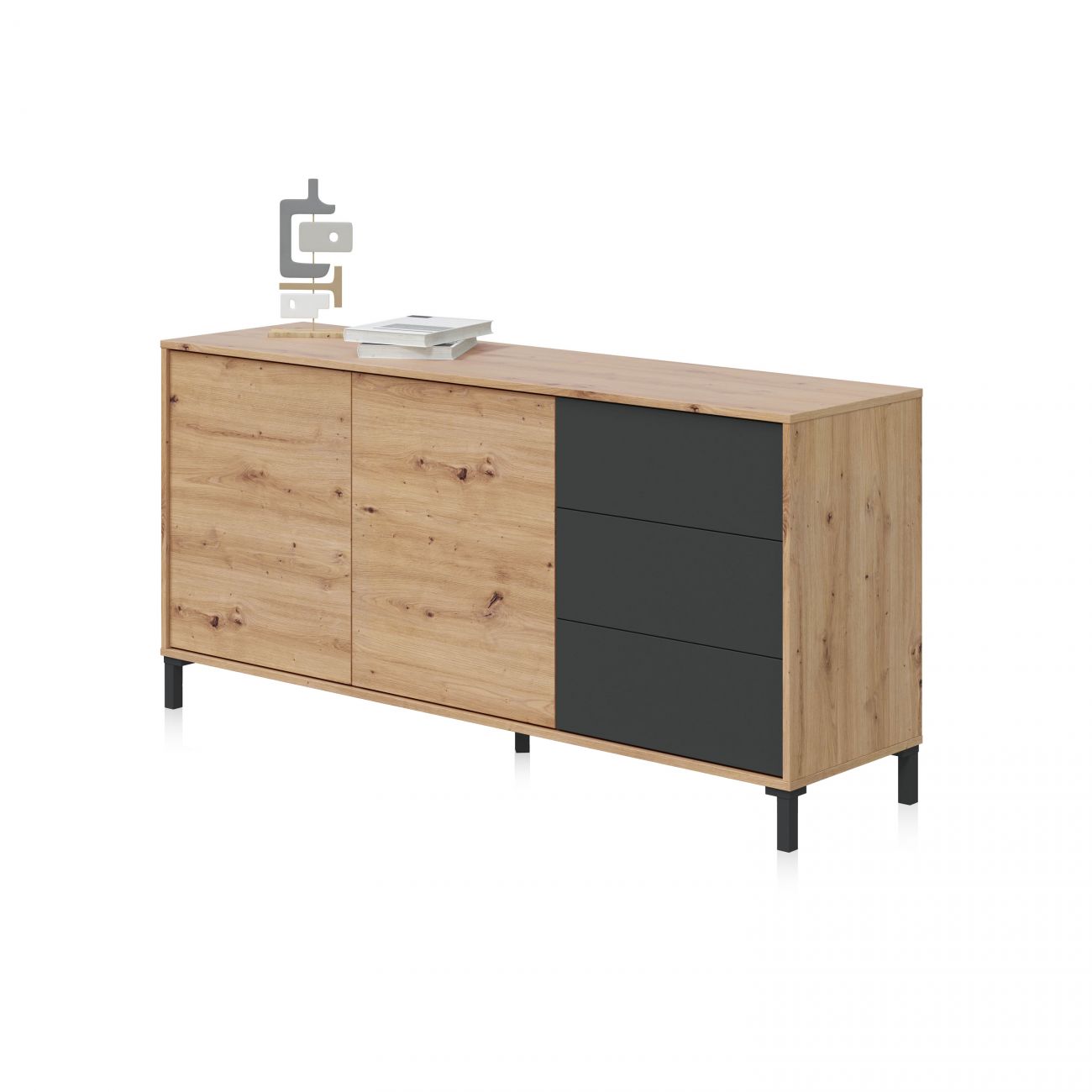 Aparador 2 puertas y 3 cajones - l154 cm