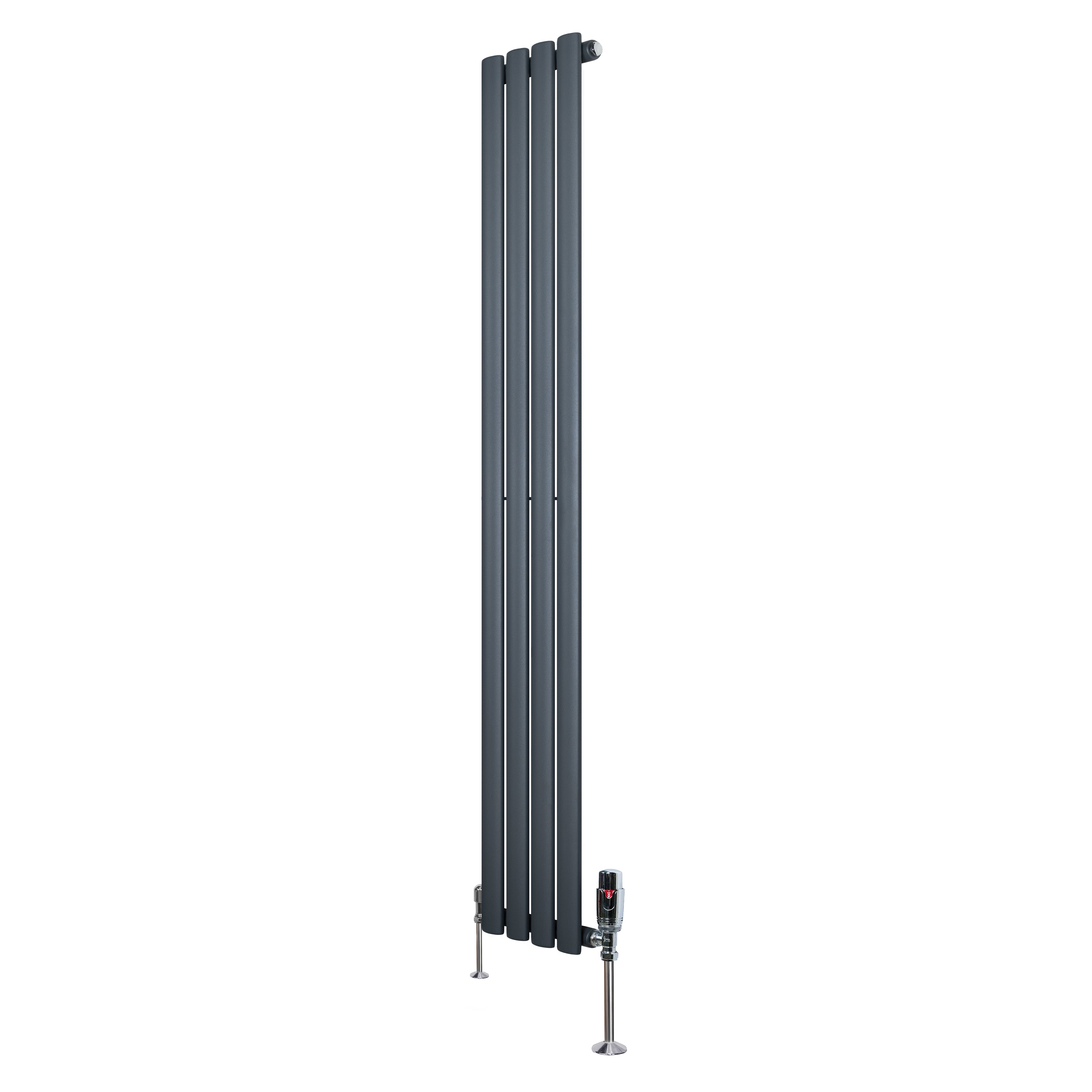 Radiador de columna simple ovalado y válvulas – 1600 mm x 240 mm – gris