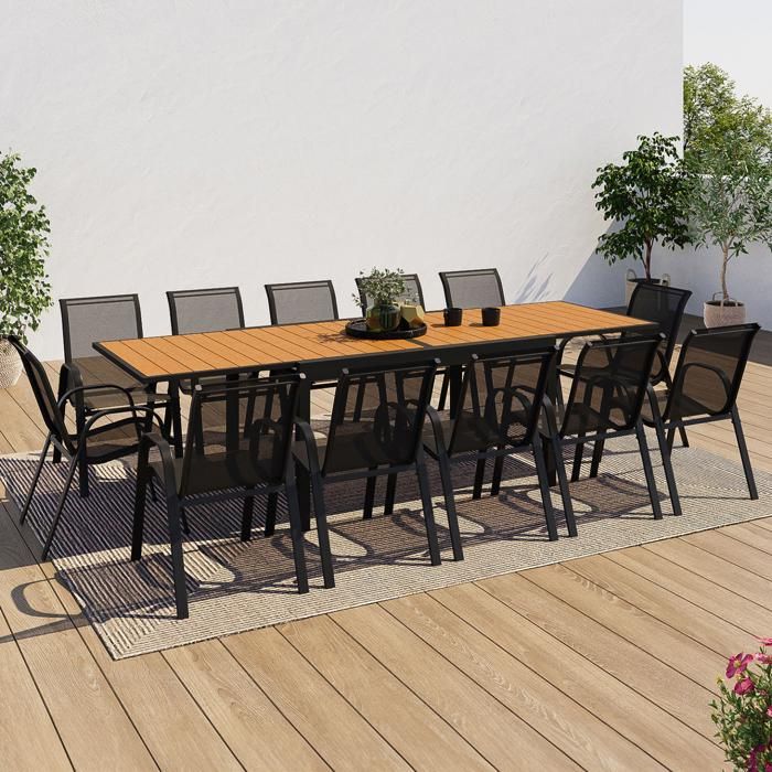 Conjunto de jardín extensible negro efecto madera - 12 - 135-270 cm