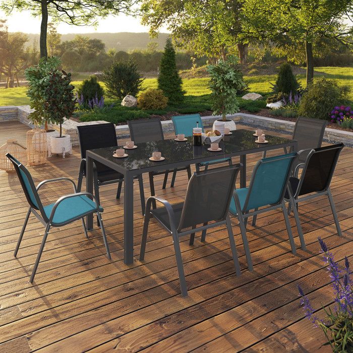 Salón de jardín de metal con 8 sillas - mesa de 190 cm