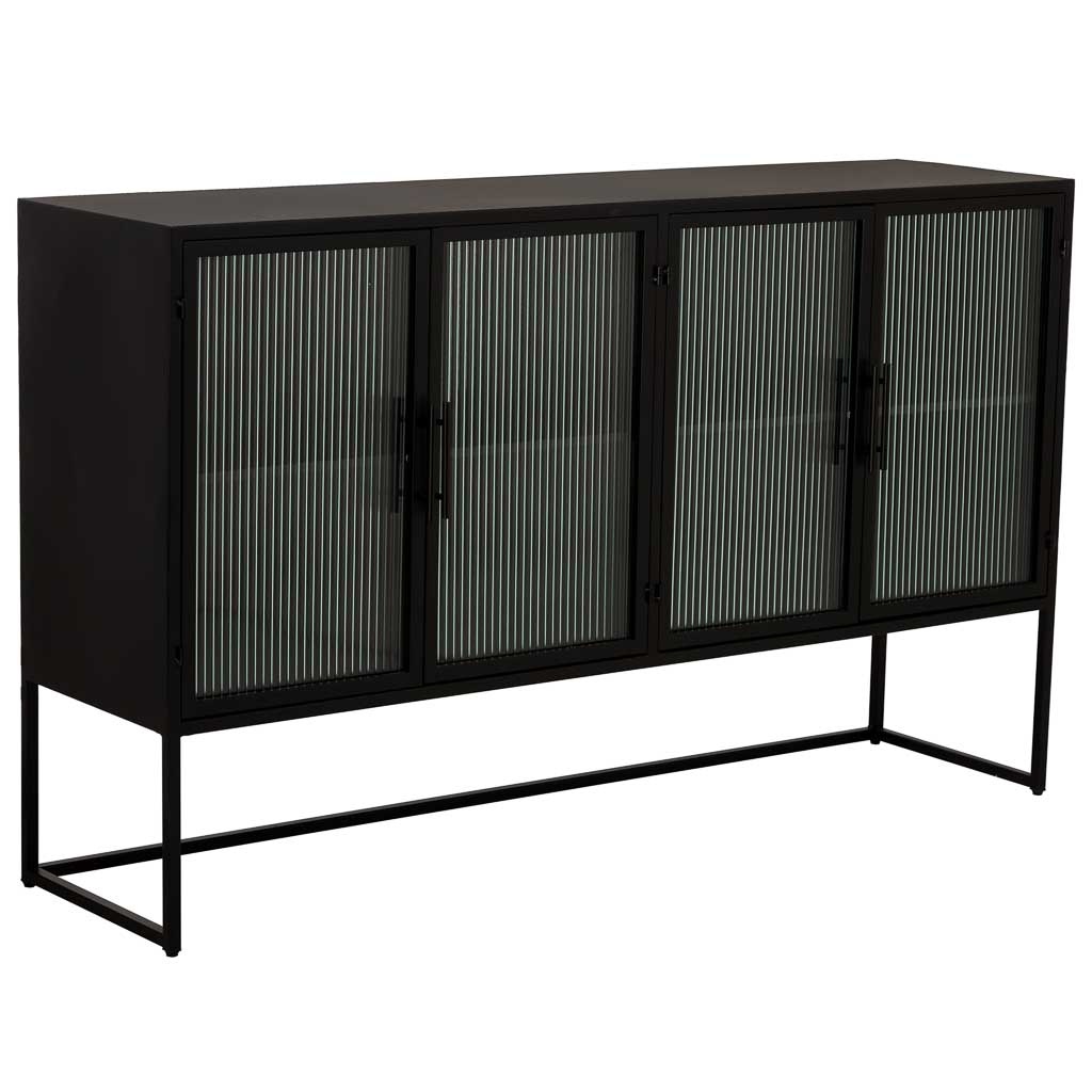 Aparador de metal negro con 4 puertas 150x38,5x90,5h cm