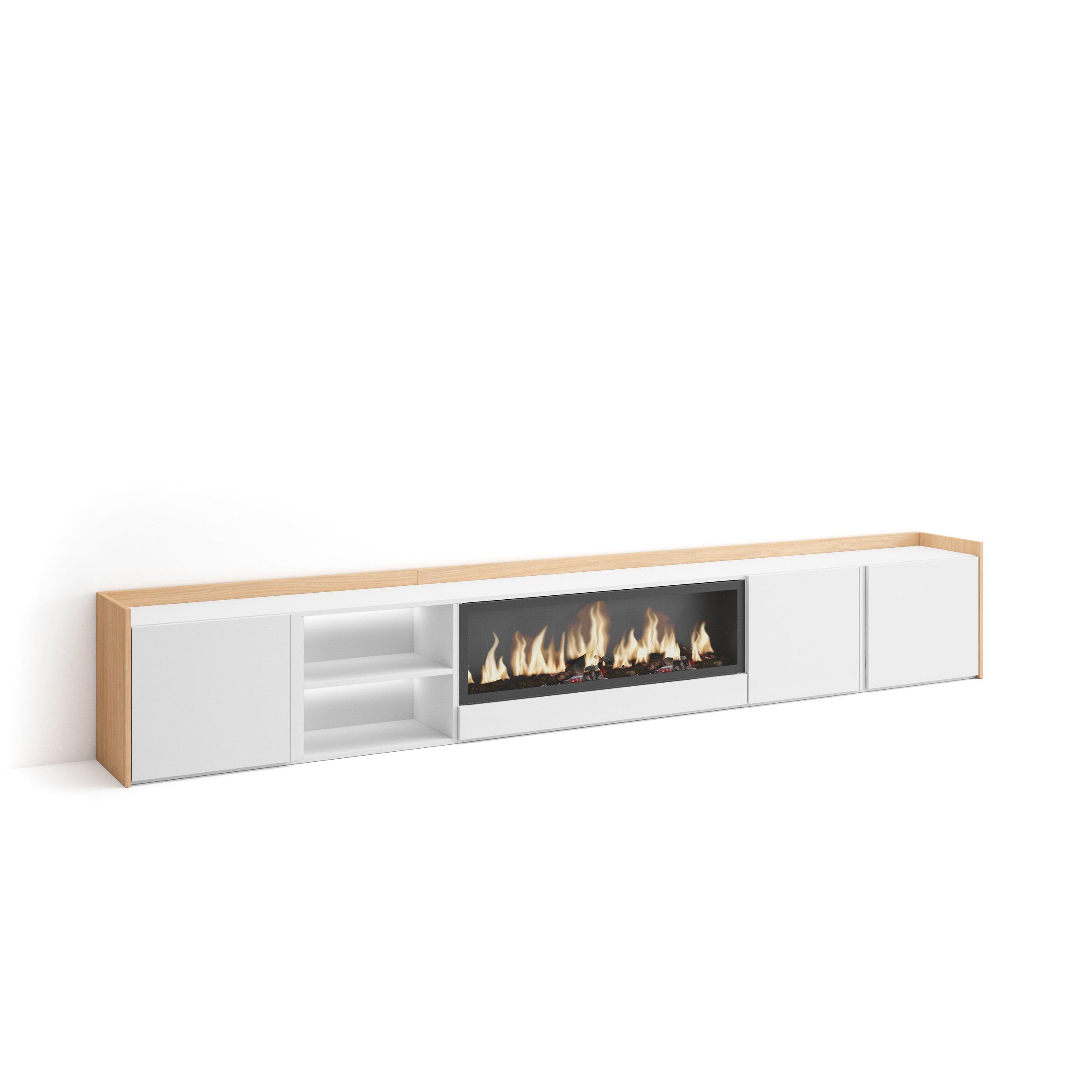 Mueble tv, 315x35x50cm, chimenea eléctrica xxl, LED rf4799
