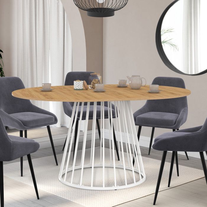Mesa de comedor redonda extensible - madera blanca - 110-150 cm