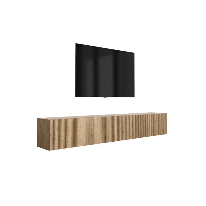Mueble tv pared cerrado - roble craft ranurado - 200x32x33,6 cm
