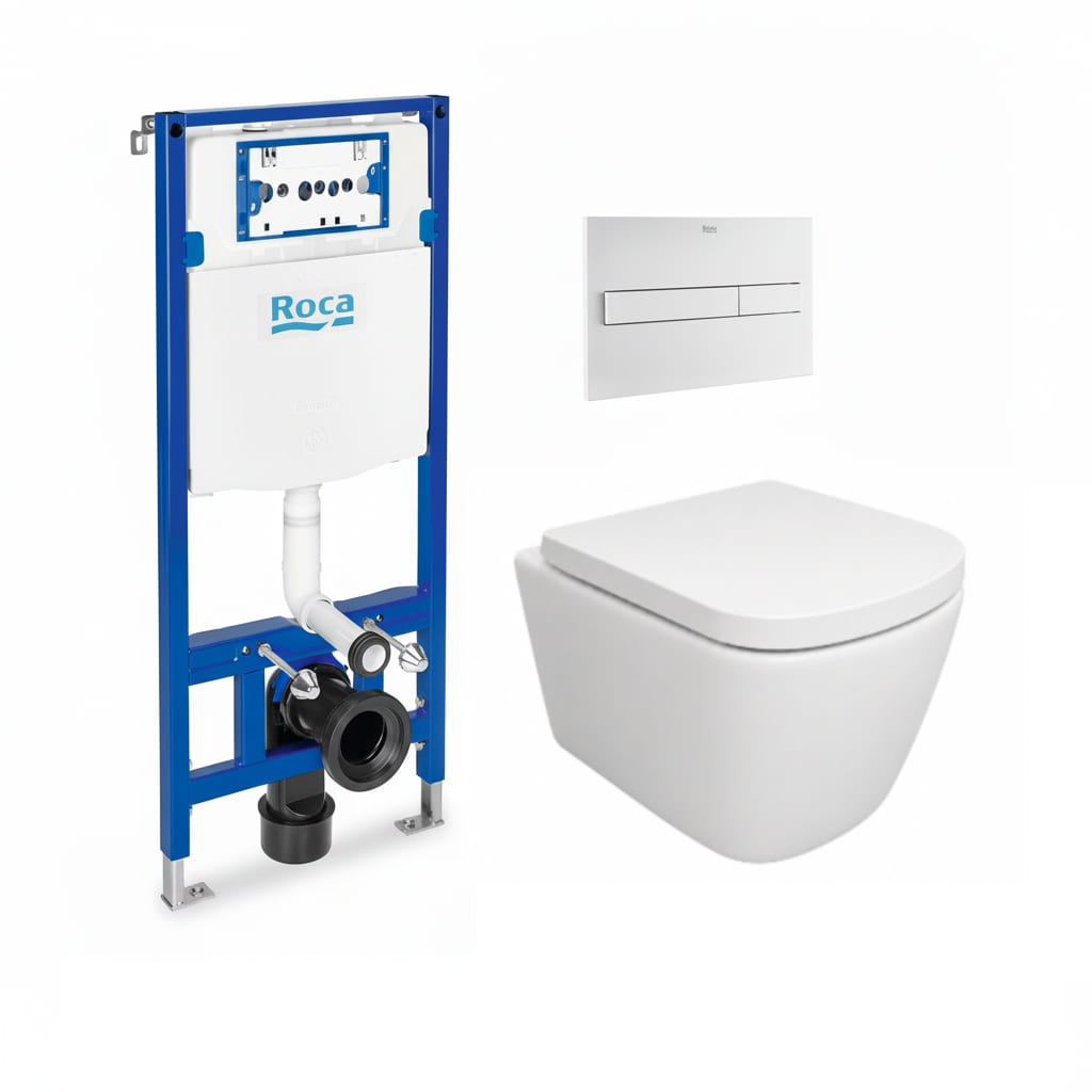 Pack bastidor roca duplo pl7 blanco mate + wc tornado link azulbath