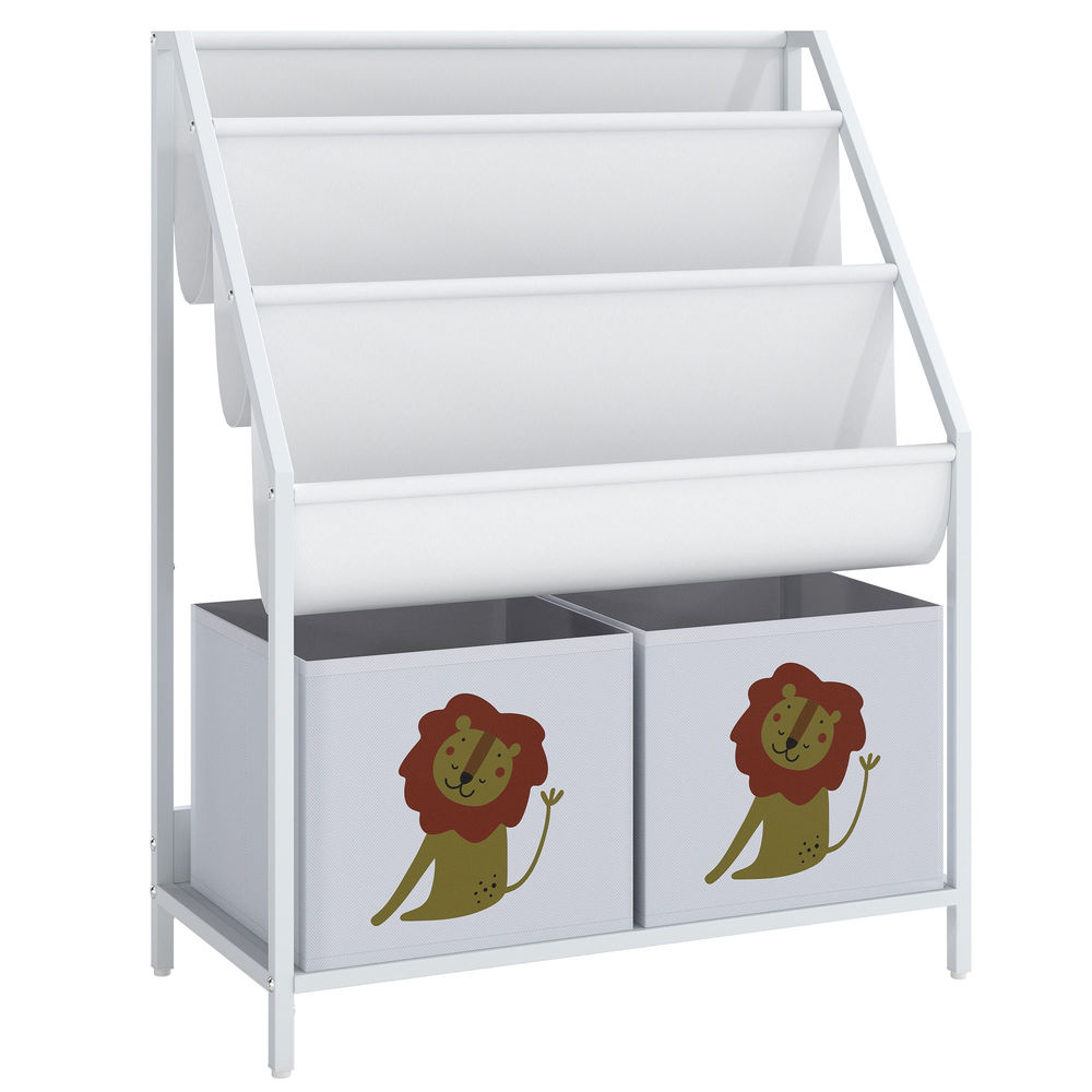 Librería infantil 60x30x76 cm metal, tela no tejida color blanco aiyaplay