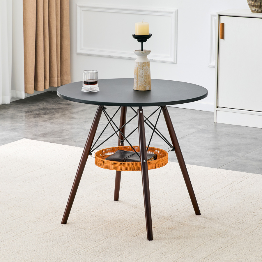 Mesa de comedor redonda con cesta de almacenaje madera negro nogal ø80cm