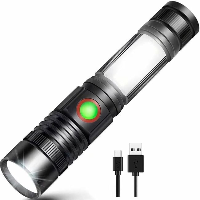 Linterna COB LED USB zoom reparación camping bricolaje recargable