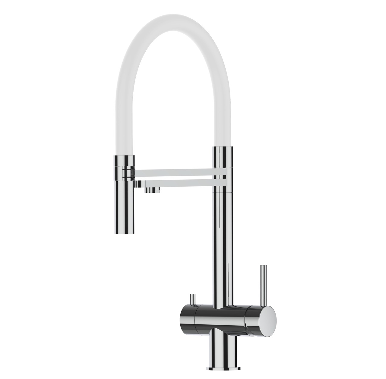 Grifo de cocina 4 vías acero inox ducha 2 chorros, pulido/blanco