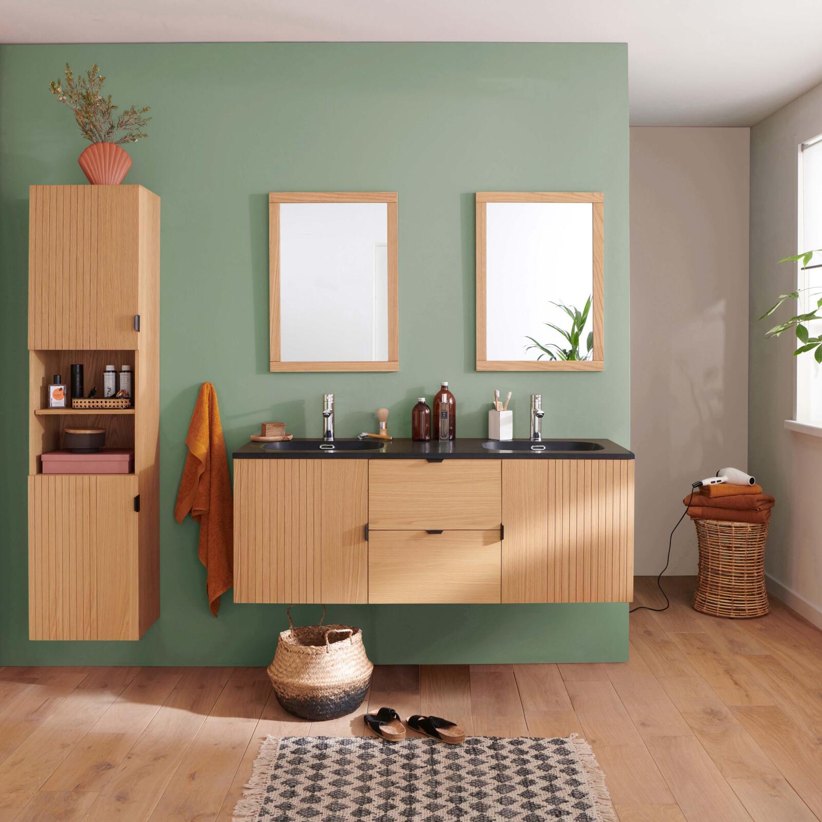 Mueble doble 140cm roble, grifos, espejos y columna studio