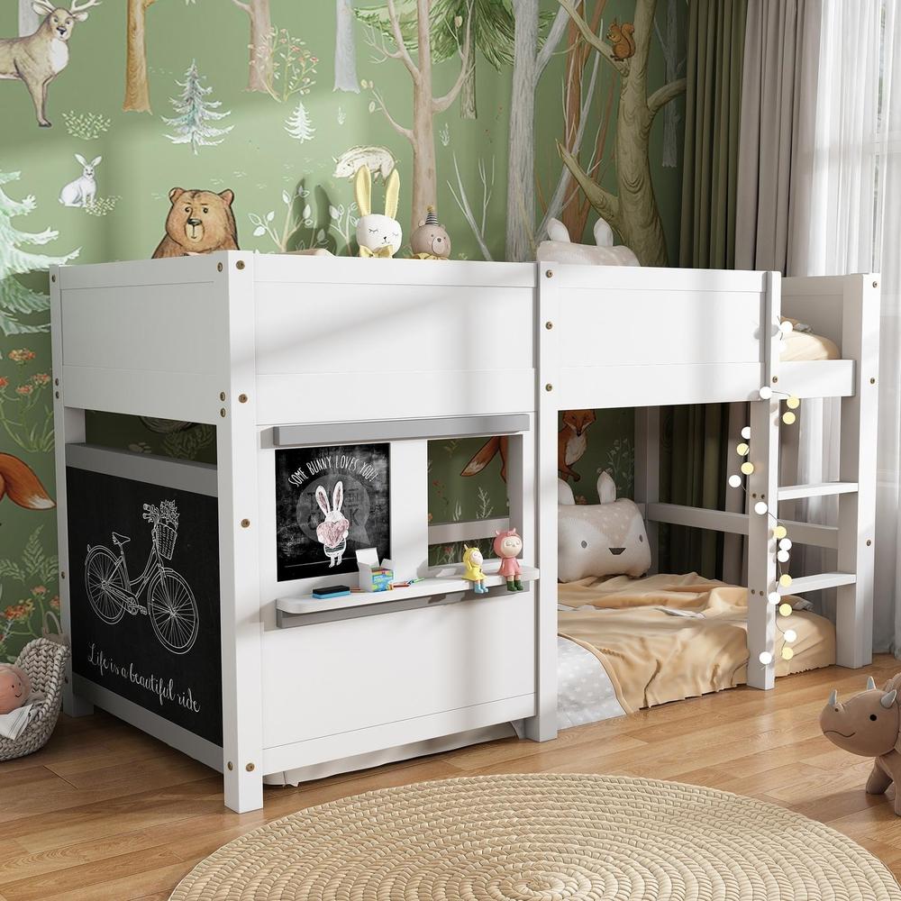 Cama casa infantil 90x200cm de pino con pizarra y escalera