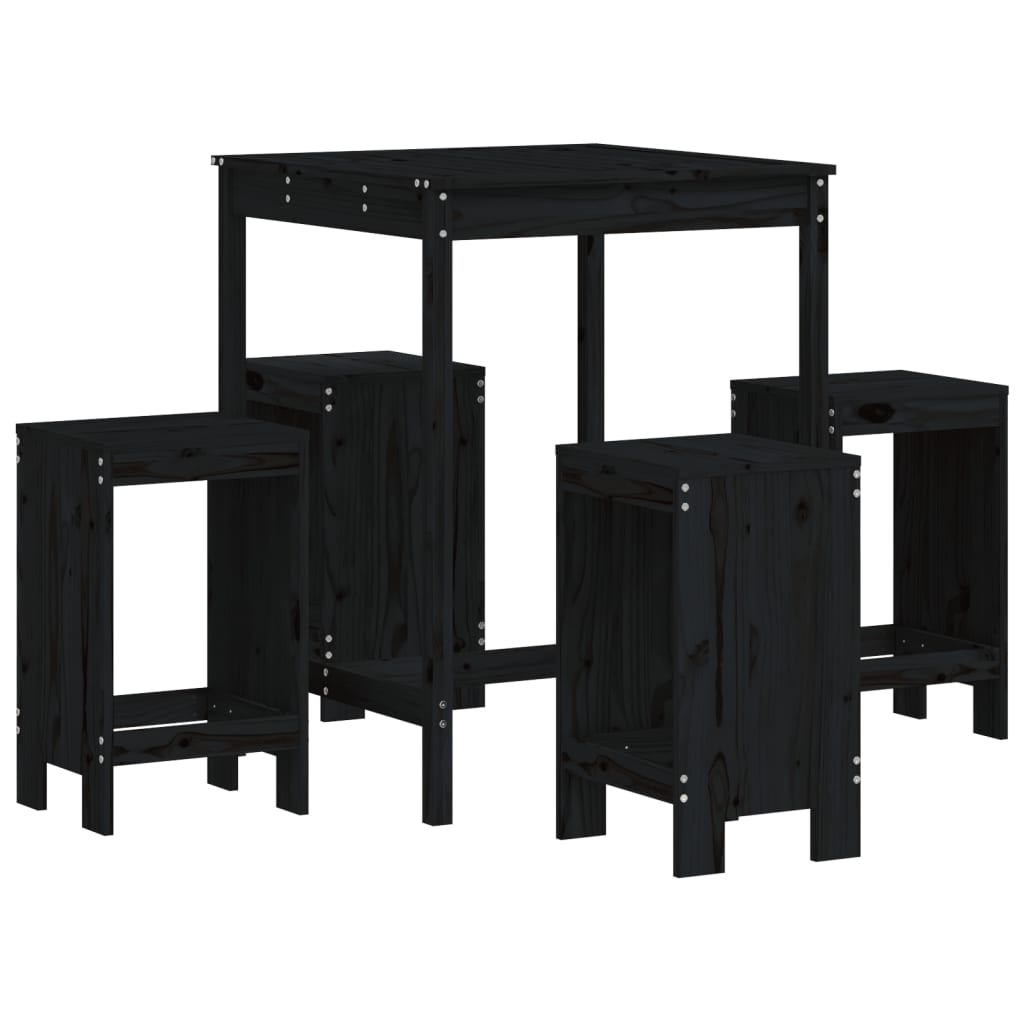vidaXL set de mesa y taburetes altos jardín 5 piezas madera pino negro