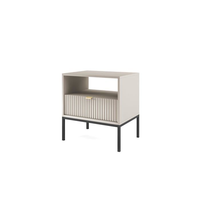 Mesita de noche - negro/beige - 2 cajones - 54x56x39 cm