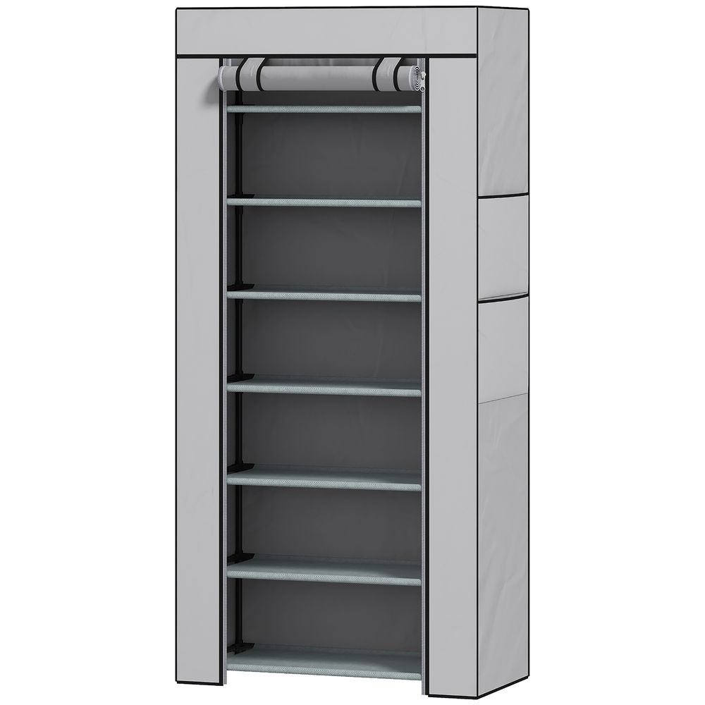 Zapatero 60x30x126 cm acero, tela no tejida color gris Homcom