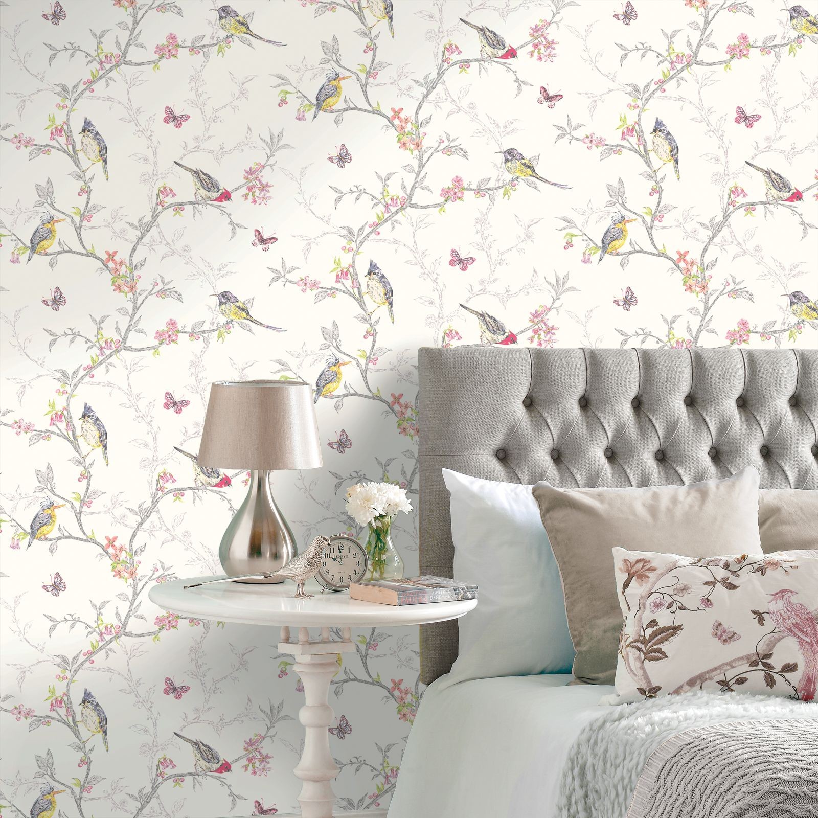 Papel pintado gaulan romántico de pájaros y mariposas en ramas de 5.33m²