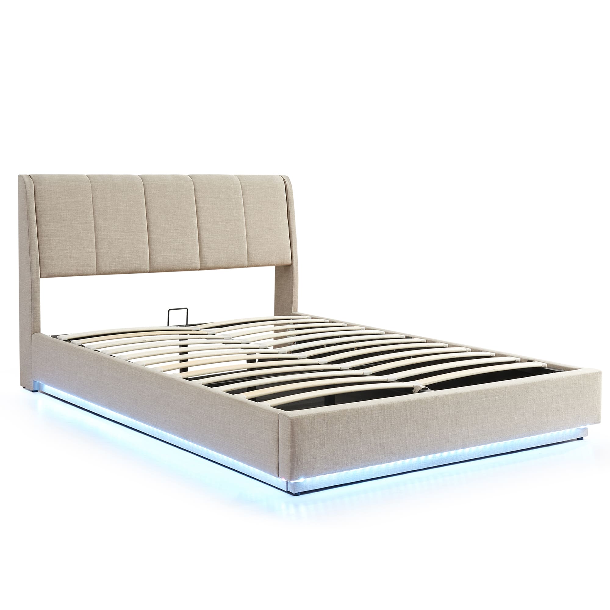 Cama tapizado LED tröstiar somier abatible + colchón 160x200cm beige