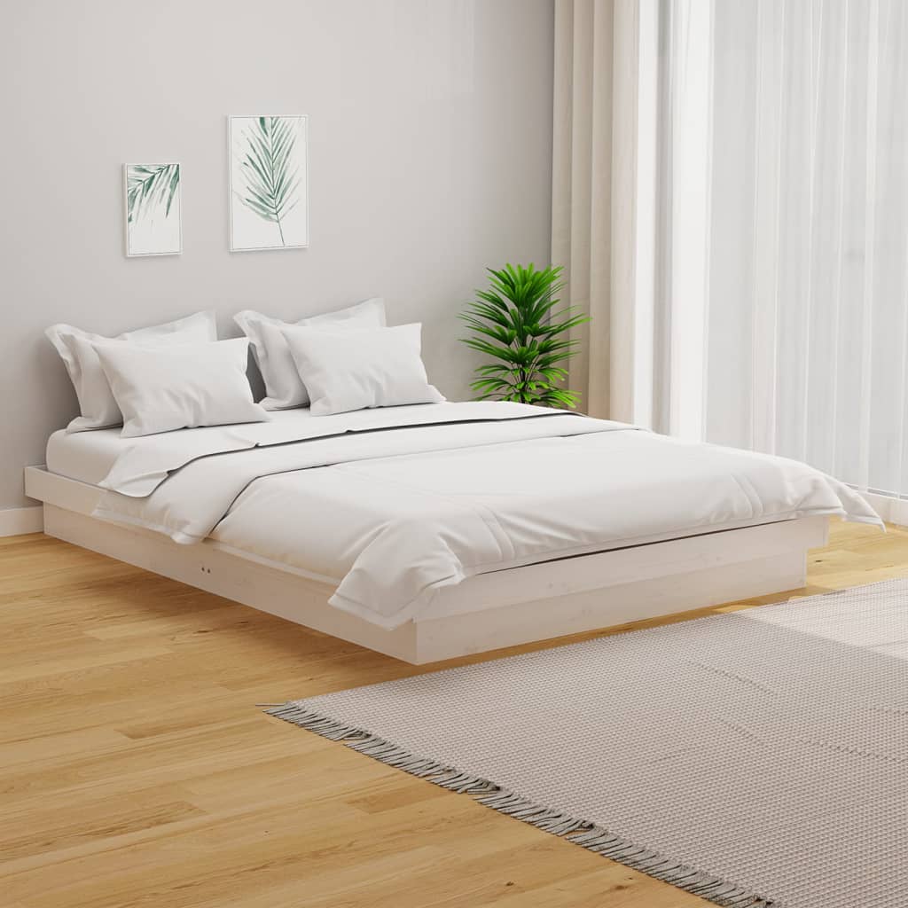 Cama doble sin colchón madera maciza blanco es5516