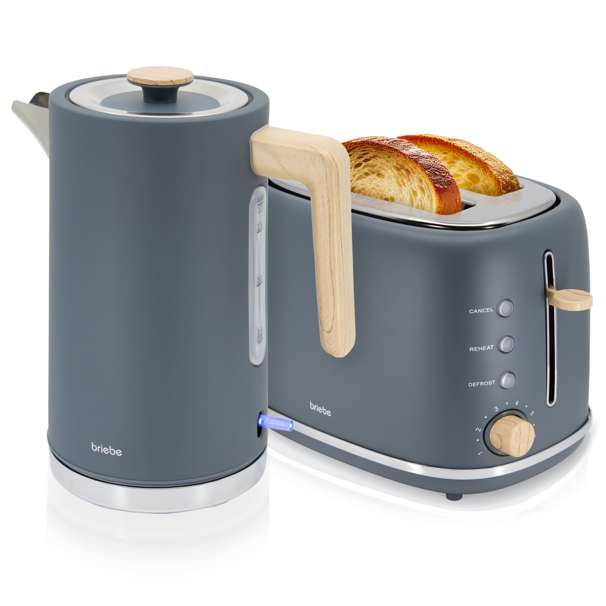 Nordic set tostadora pan + hervidor 1,7L briebe skt1167gry gris 2200w