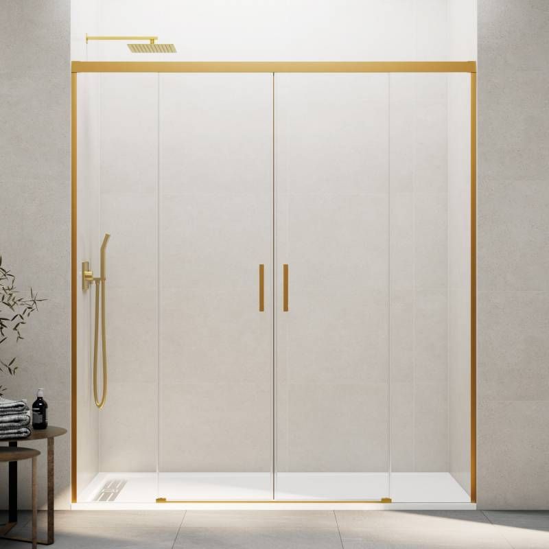 Mampara basic spazio 2 puertas + 2 fijos transparente oro 170 cm