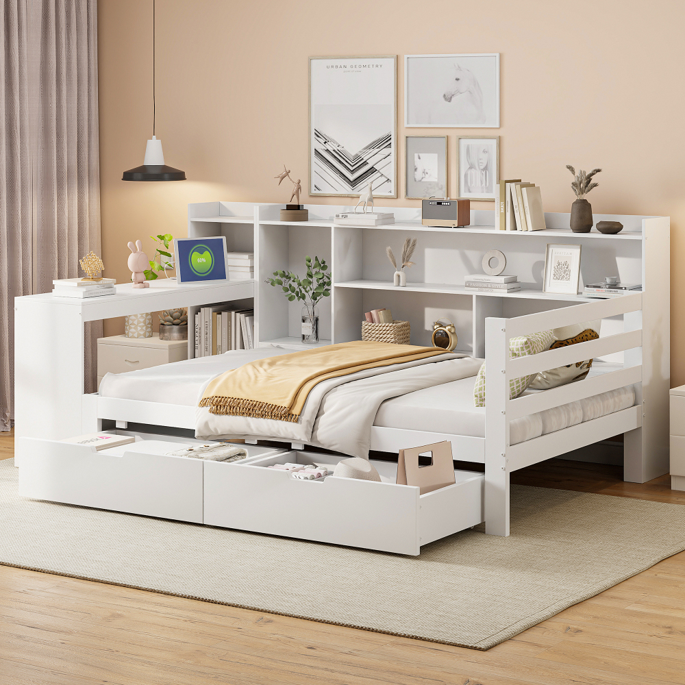 Sofá cama 90x200 cm con escritorio y almacenaje madera – color blanco