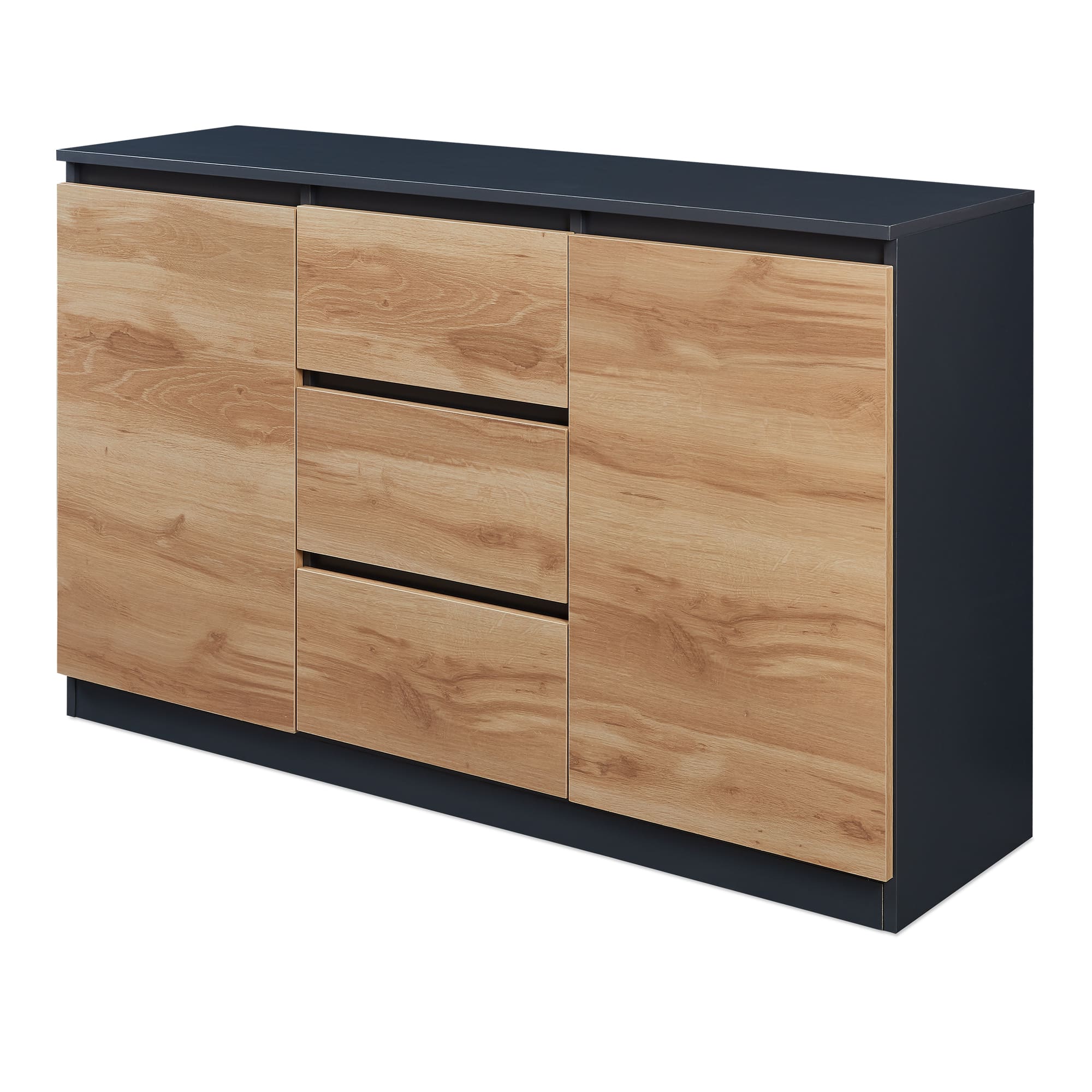 Aparador kyr 2 puertas 3 gavetas 120x35x75cm - negro / efecto roble rústico