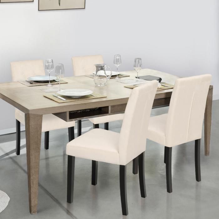 Sillas tapizadas de terciopelo beige, lote de 4 - 43x61x94 cm