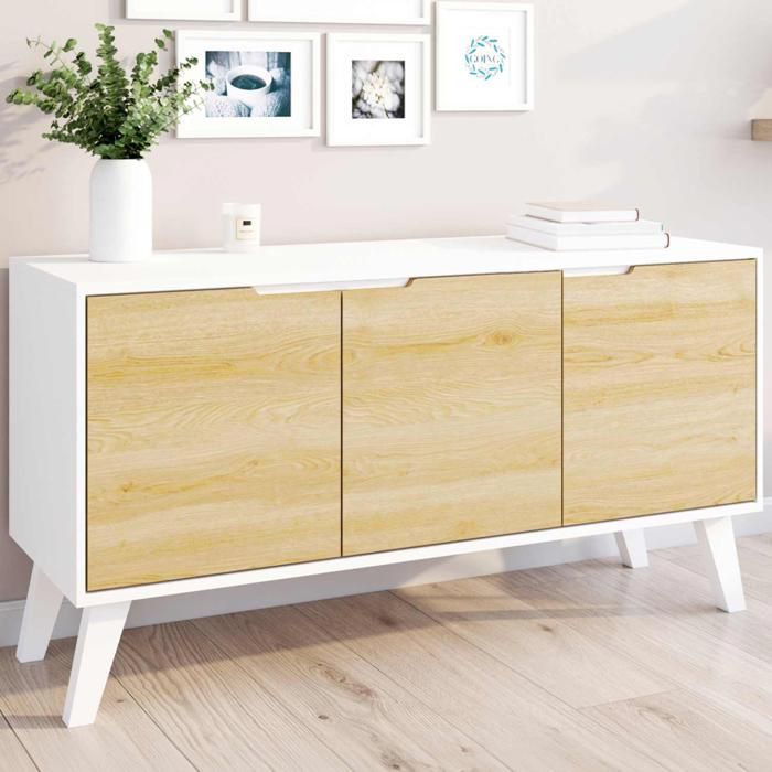 Aparador bajo escandinavo blanco de 3 puertas 113 cm