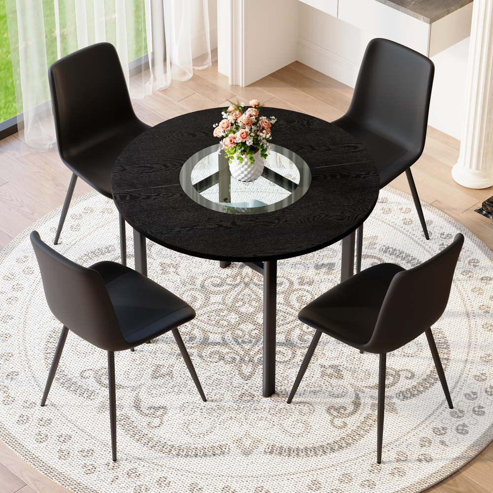 Mesa de comedor redonda con 4 sillas mdf metal marrón negro 76x100x100cm
