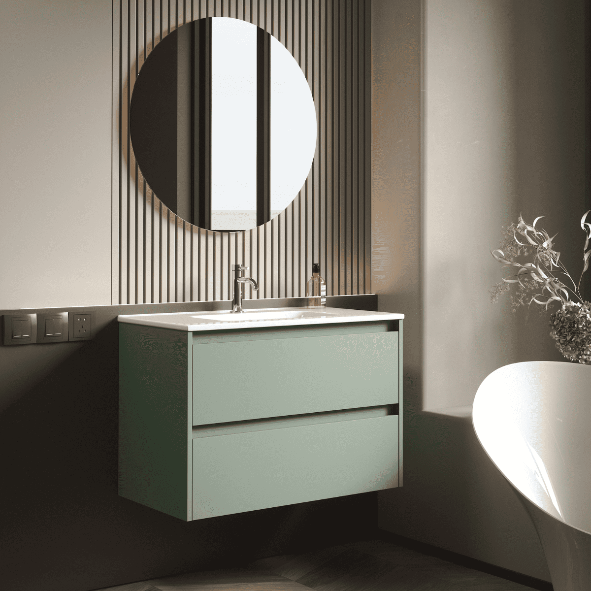 Mueble de baño suspendido lavabo cerámico | 2 cajones | 80 cm leaf