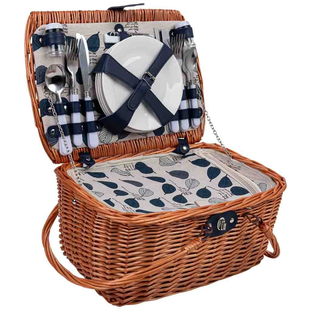 Cesta de picnic 4 servicios azul marino 40x28x22h cm