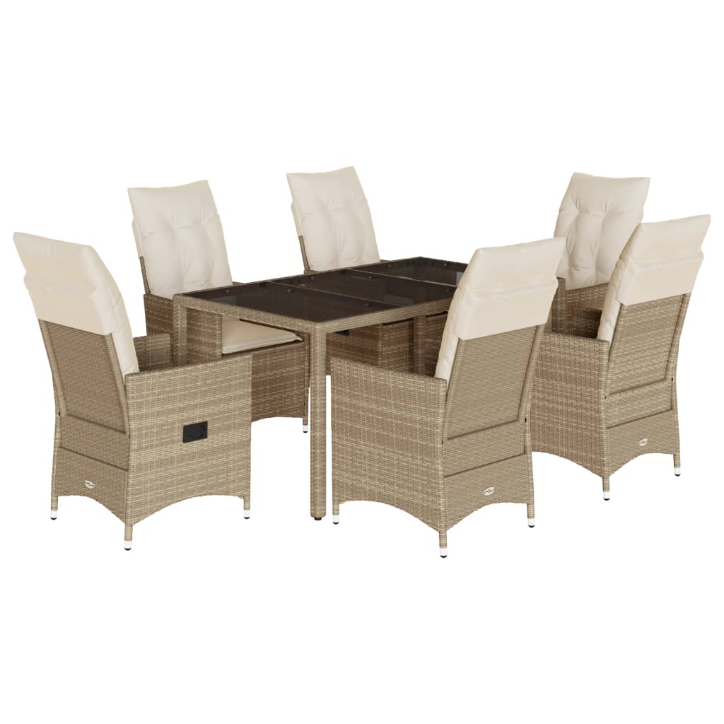 vidaXL set comedor de jardín 7 pzas con cojines ratán sintético beige