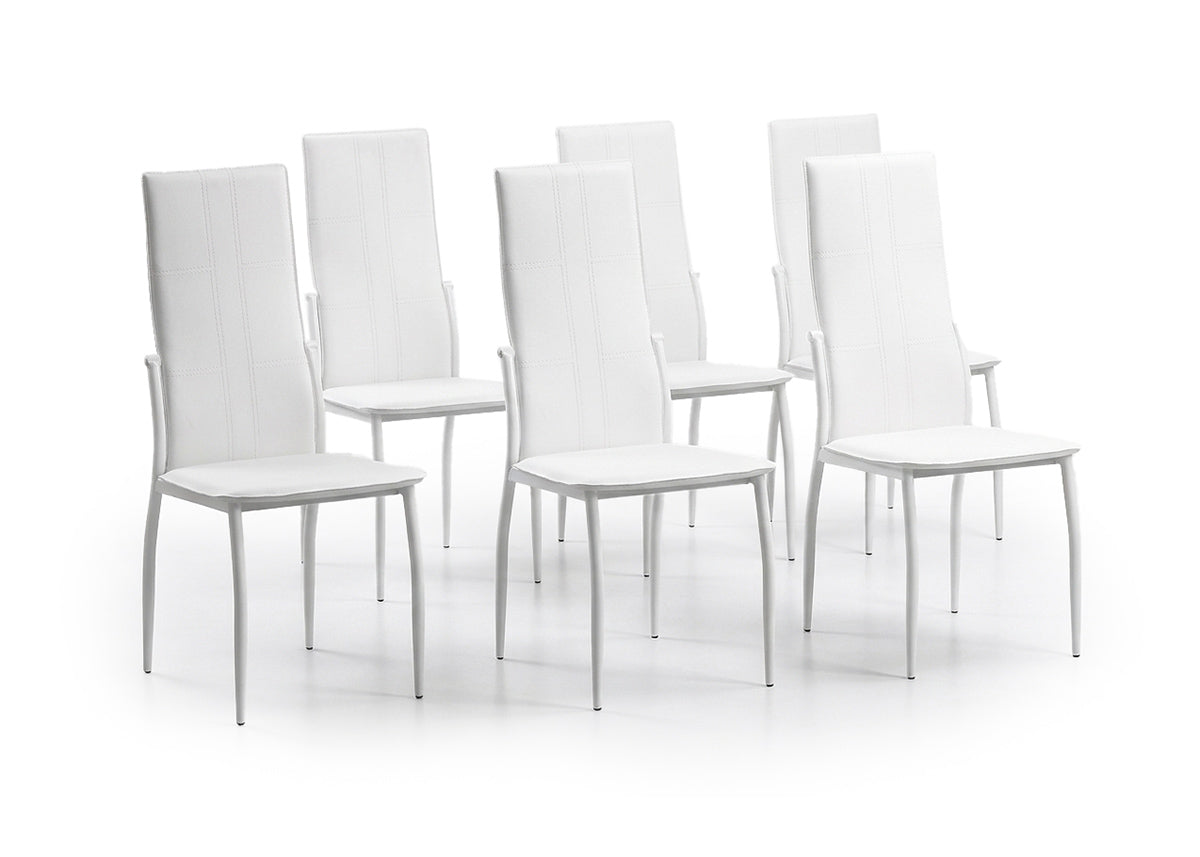 Silla de comedor en polipiel/metal blanco c-01, 6 unidades