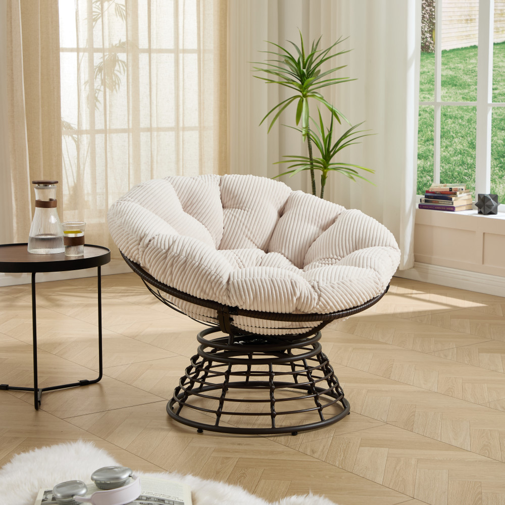 Sillón papasán blanco con cojín grueso giratorio