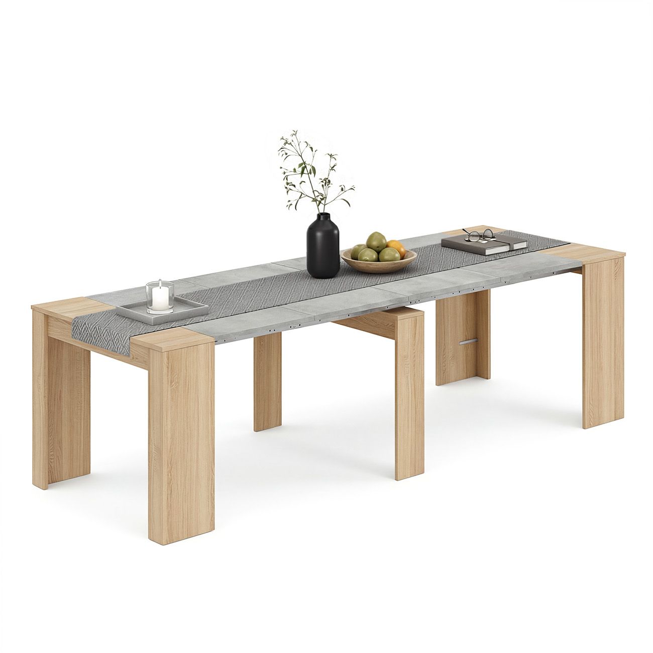 Mesa consola extensible 50-235x90 cm denis roble canadian - gris cemento