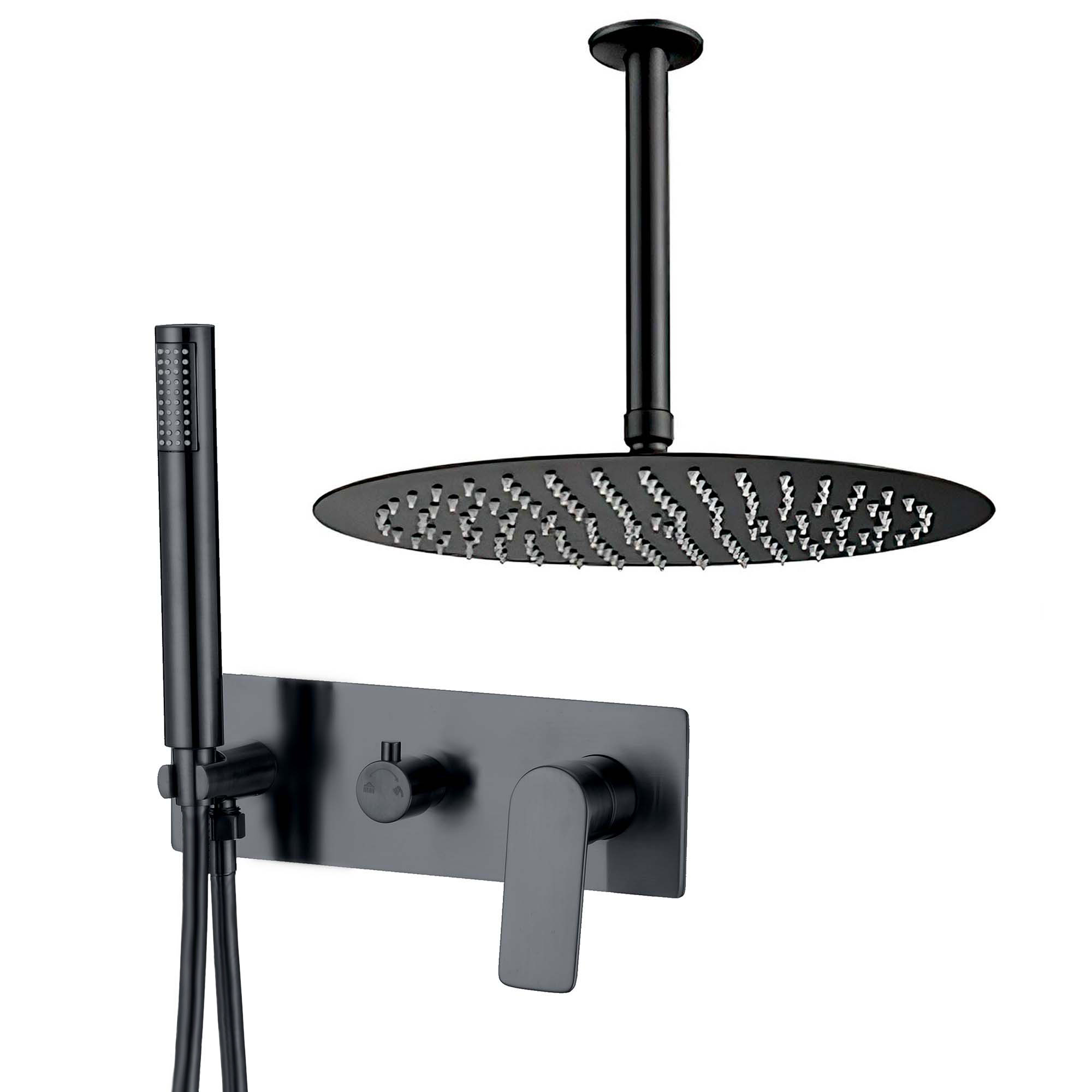 Valaz ducha empotrada redonda embellecedor a techo negro mate - 20cm