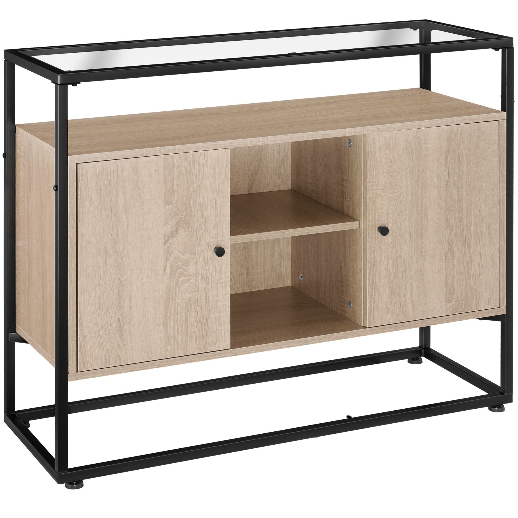 Aparador de estilo industrial 3 estantes 100x38x80,5 cm madera clara