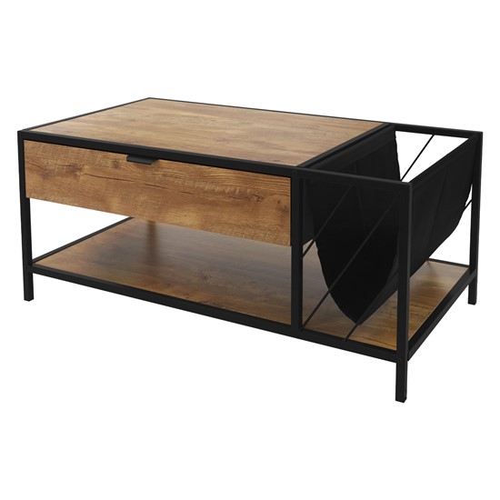 Mesa de centro marrón con 2 estantes, cajón mueble auxiliar de salón