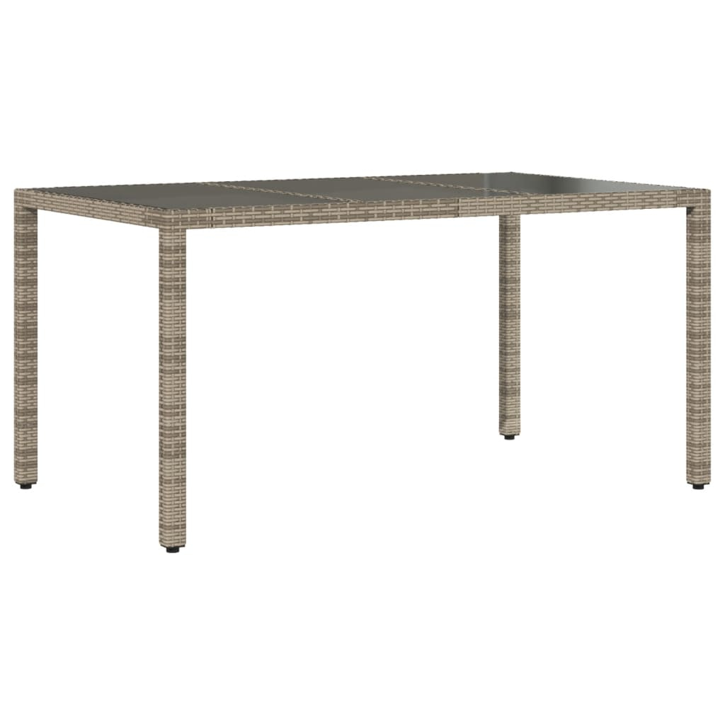 vidaXL mesa de jardín superficie de vidrio ratán pe gris 150x90x75 cm