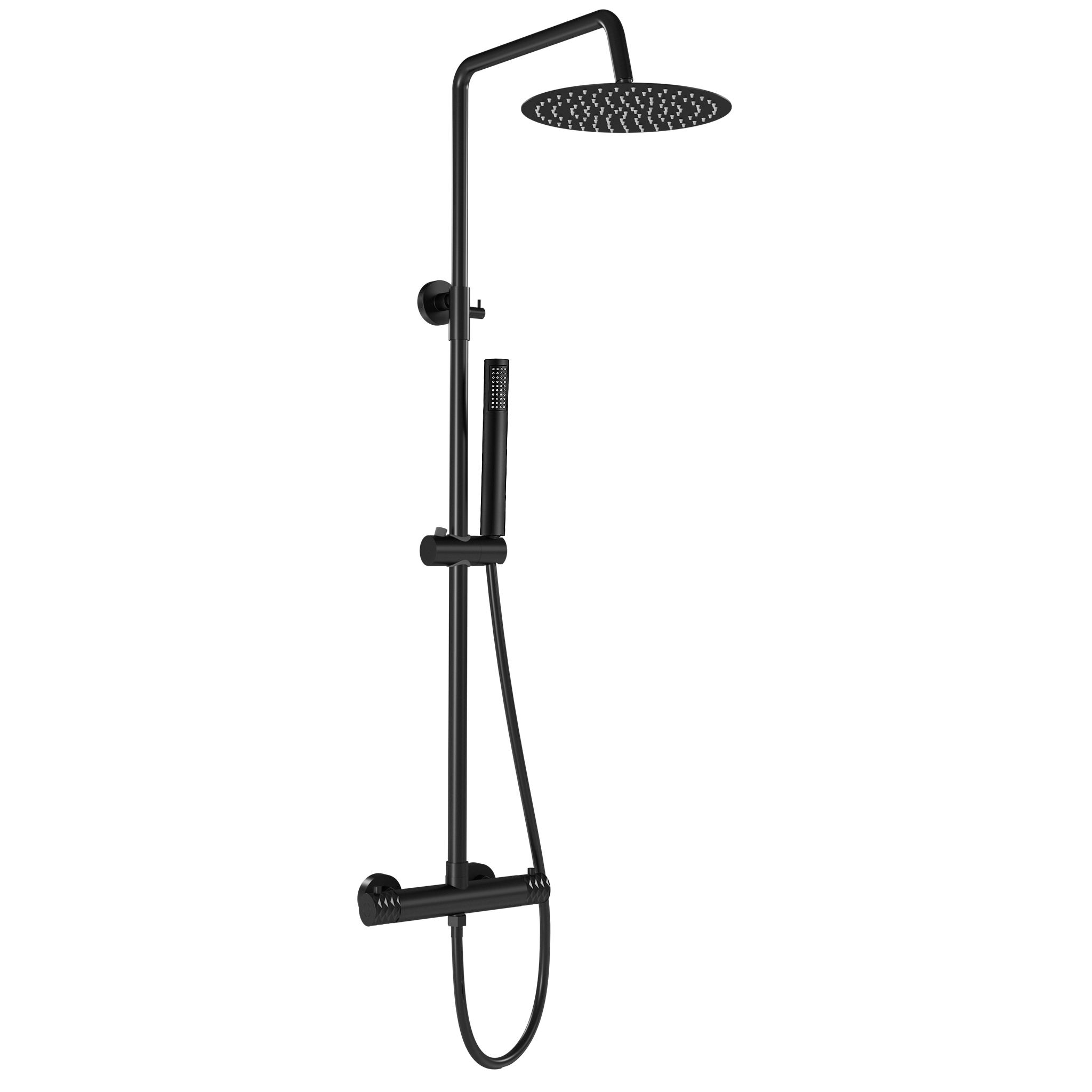 Valaz barra de ducha termostática redonda hasta 120cm negro mate - 20cm