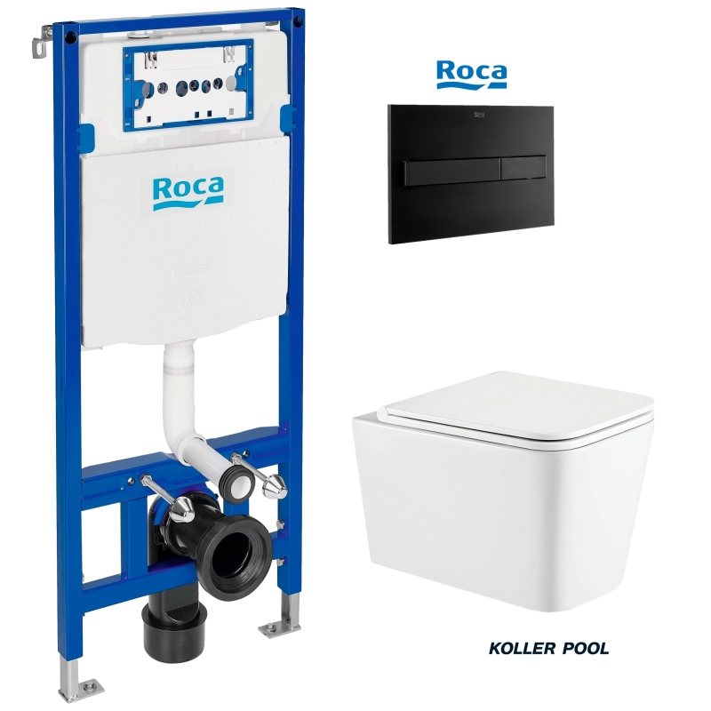 Pack cisterna roca duplo y pulsador pl7 neg mat con inodoro trend de kp