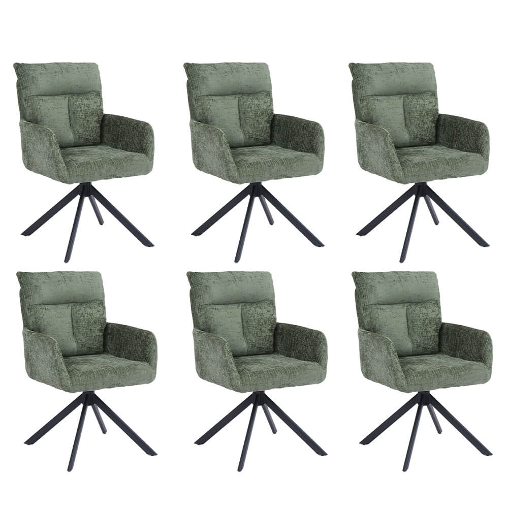Silla de comedor aluna de chenilla con reposabrazos - lote de 6 verde