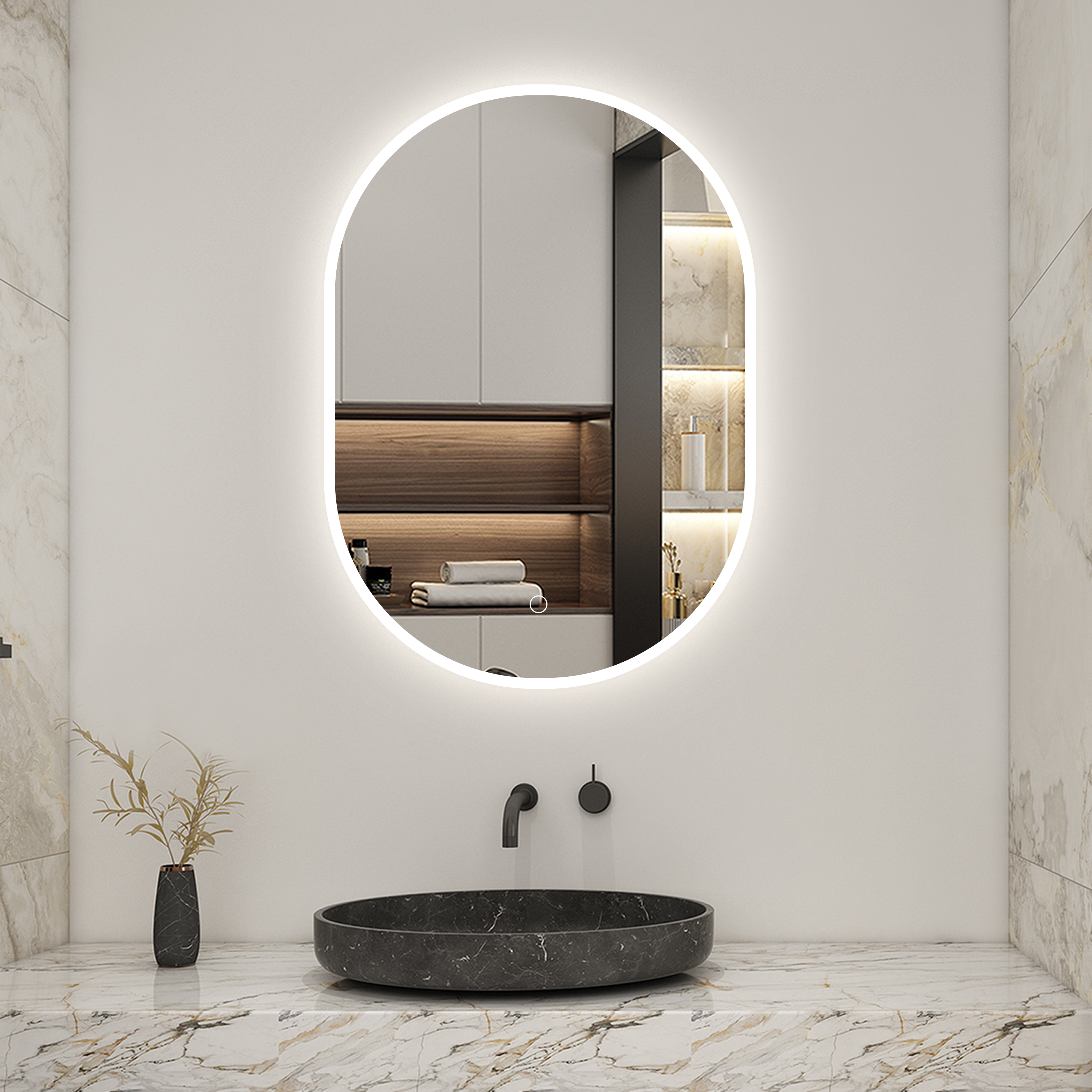 Espejo de baño LED 50 x 90 cm, ovalado, antivaho, luminosidad regulable